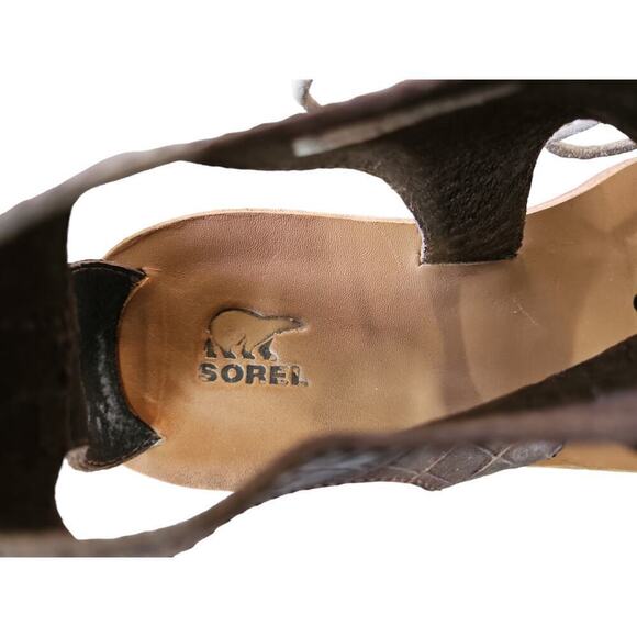 Sorel Brown Leather Summer Lace-up Thong Sandals Women's Sz 9 - Picture 7 of 8